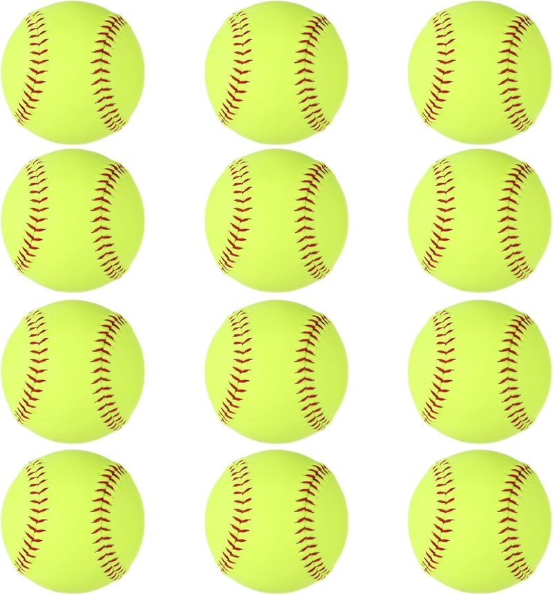 NIMBLOOM 12 Pack Softballs 12 Inch, Softball Practice Balls, Soft Cork Core, Fluorescent Yellow PVC Official Size & Weight Slowpitch Softballs for Training, Games, Practice - Image 1